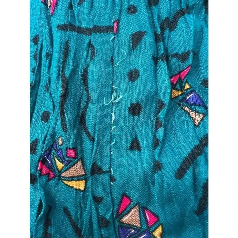 Vintage 90s Teal Abstract‎ Maxi Skirt High Waist Art Geometric Boho Womens 5